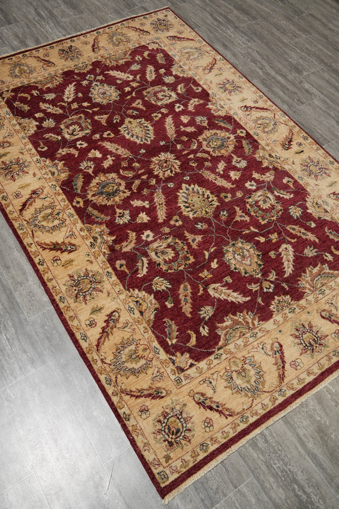5 x 8 Natural BURGUNDY Wool Hand-Knotted Chobi Peshawar Rug - Pakistan #B-74063