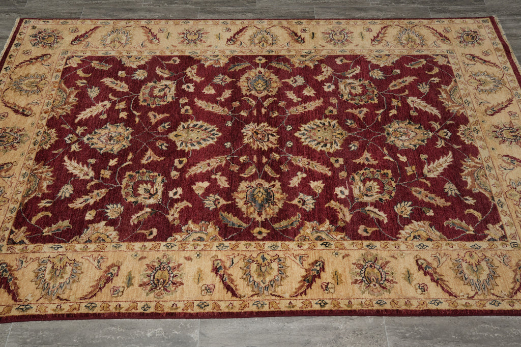 5 x 8 Natural BURGUNDY Wool Hand-Knotted Chobi Peshawar Rug - Pakistan #B-74063