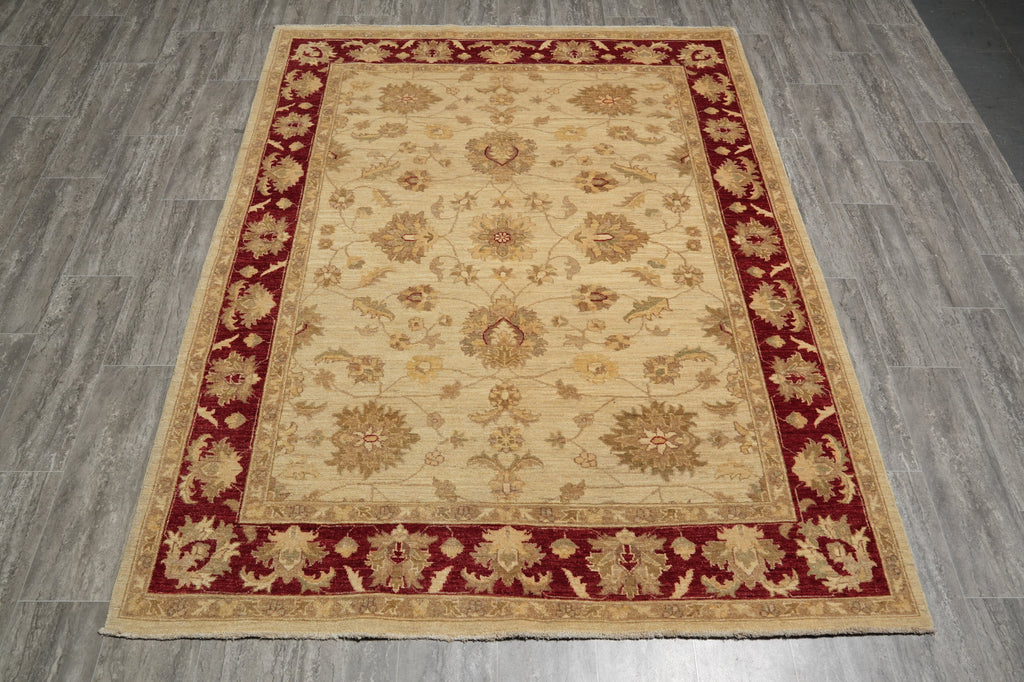 5.7 x 7 5 x 7 Natural Wool Hand-Knotted Chobi Peshawar Ziegler Rug - Pakistan - Pakistan #PIX-21418