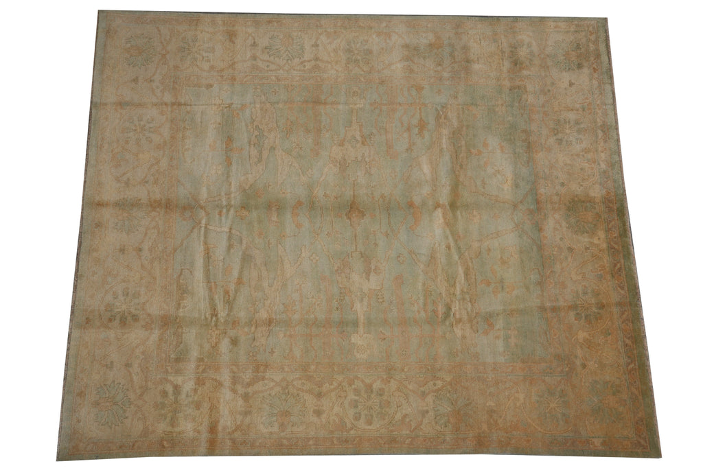 8.3 x 9.9 Chobi Peshawar Rug Warm Colors Light Blue Brown New Oushak #F-4378