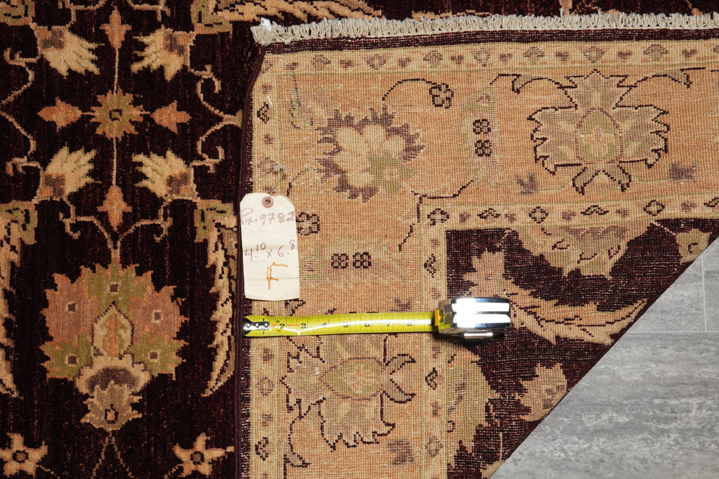 5 x 6.8 Brown Chobi Peshawar Handmade Rug #PIX-9782