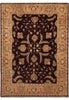Load image into Gallery viewer, A traditional oriental-style area rug with a dark brown central field, surrounded by a warm peach-beige border with floral motifs and a thin dark edge.
