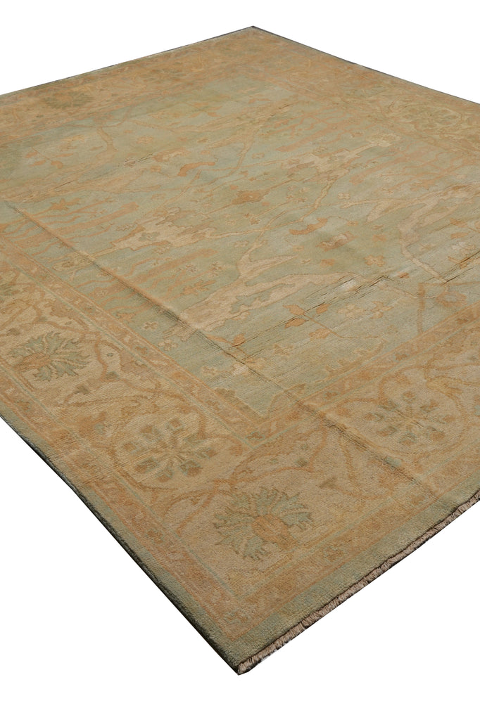 8.3 x 9.9 Chobi Peshawar Rug Warm Colors Light Blue Brown New Oushak #F-4378