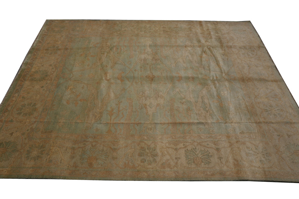 8.3 x 9.9 Chobi Peshawar Rug Warm Colors Light Blue Brown New Oushak #F-4378