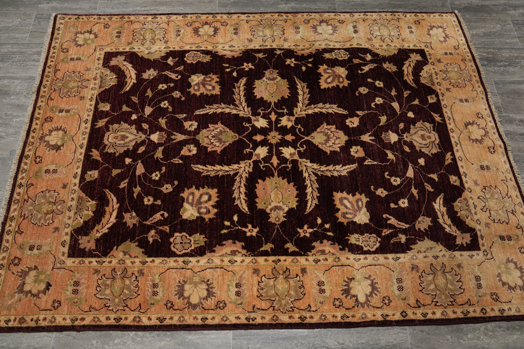 5 x 6.8 Brown Chobi Peshawar Handmade Rug #PIX-9782