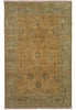 Load image into Gallery viewer, A rectangular vintage-style area rug with a distressed medallion pattern in muted olive green, tan, and beige tones, featuring fringed edges.