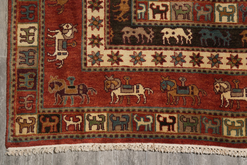 8 x 9.9 Tribal Bakhtiar Horse Handmade Rug #F-4602