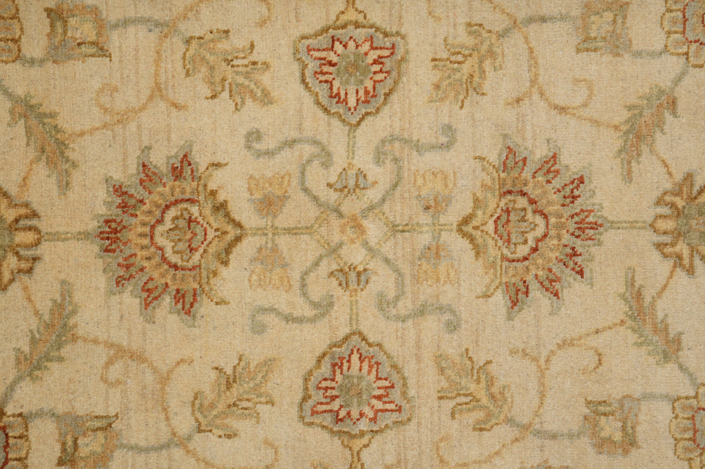 5.8 x 8 Handmade Rug Natural Wool Chobi Peshawar Beige Light Green -Pakistan #PIX-16666