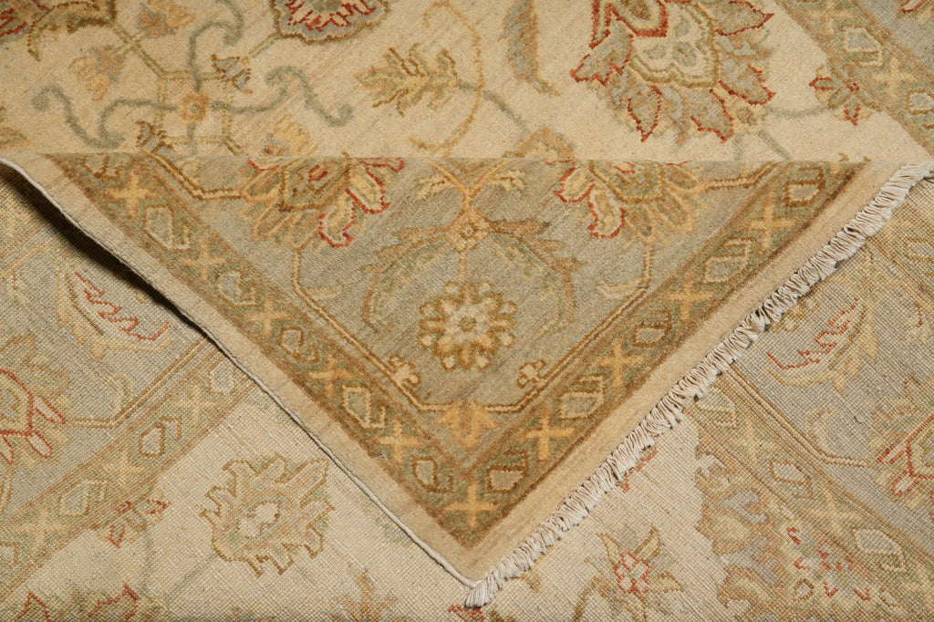 5.8 x 8 Handmade Rug Natural Wool Chobi Peshawar Beige Light Green -Pakistan #PIX-16666