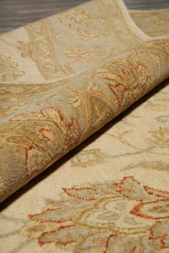 5.8 x 8 Handmade Rug Natural Wool Chobi Peshawar Beige Light Green -Pakistan #PIX-16666