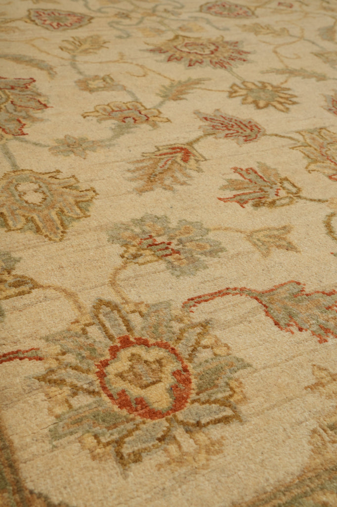 5.8 x 8 Handmade Rug Natural Wool Chobi Peshawar Beige Light Green -Pakistan #PIX-16666