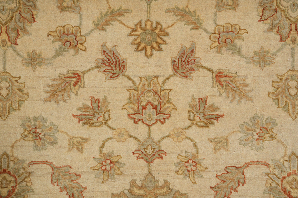5.8 x 8 Handmade Rug Natural Wool Chobi Peshawar Beige Light Green -Pakistan #PIX-16666