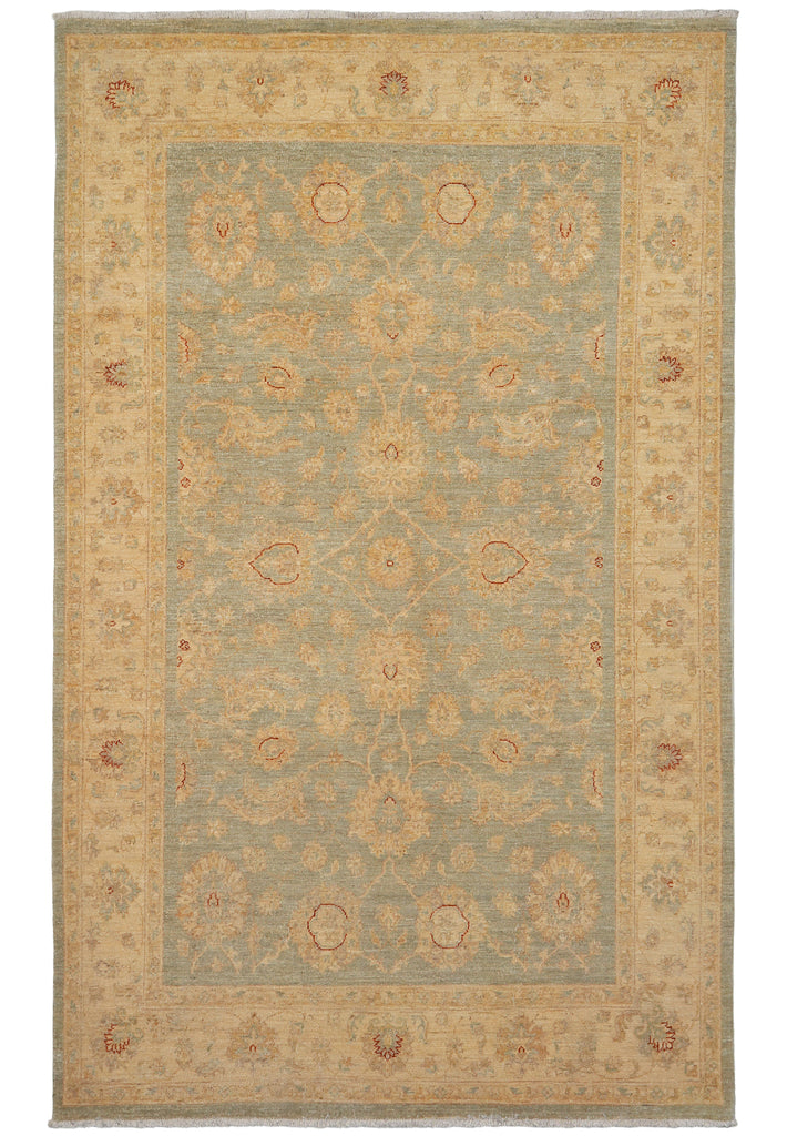 6 x 9 SAGE GREEN Natural Wool Hand-Knotted Chobi Peshawar Rug - Pakistan#PIX-18097
