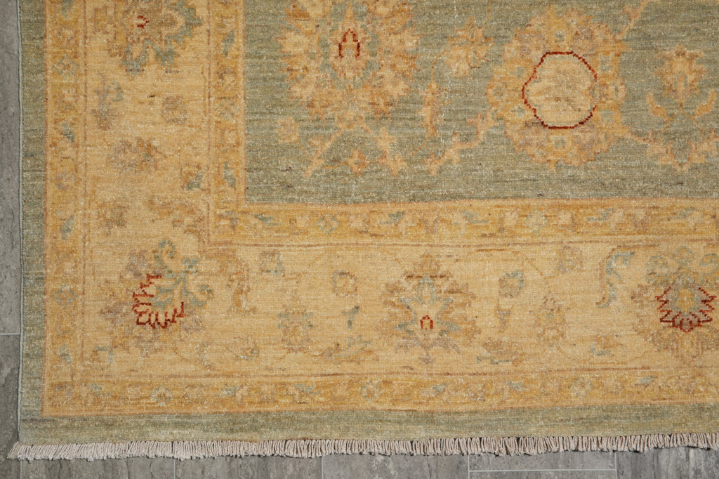 6 x 9 SAGE GREEN Natural Wool Hand-Knotted Chobi Peshawar Rug - Pakistan#PIX-18097