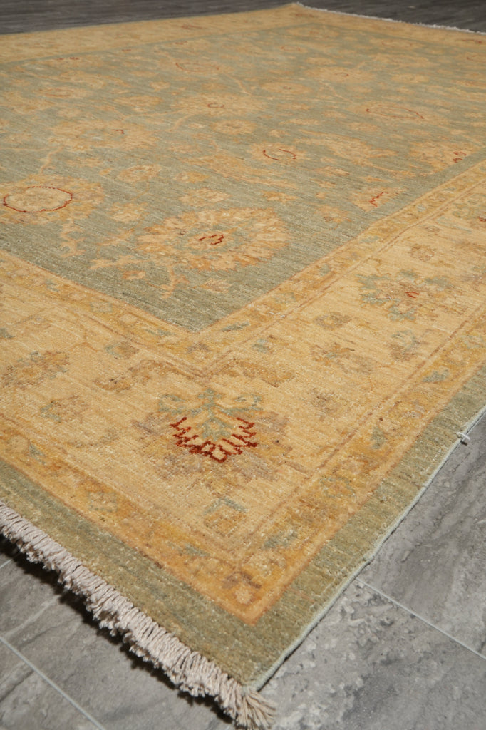 6 x 9 SAGE GREEN Natural Wool Hand-Knotted Chobi Peshawar Rug - Pakistan#PIX-18097