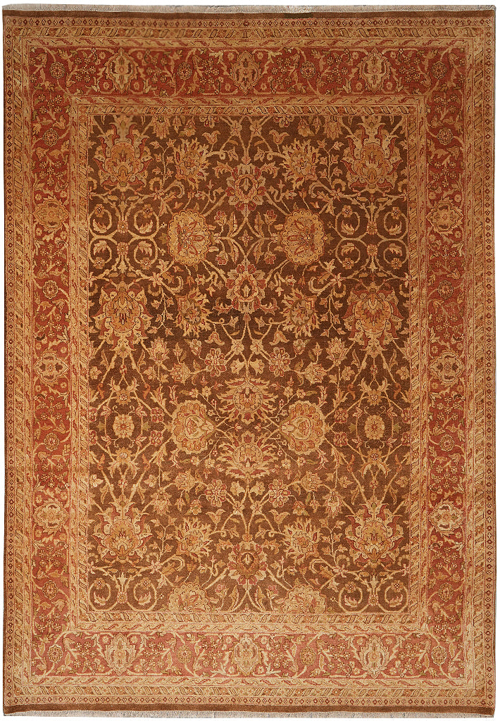 9 x 12 Unique Hand-knotted Quality Rug Natural Wool Brown Rust #F-4379