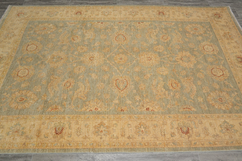 6 x 9 SAGE GREEN Natural Wool Hand-Knotted Chobi Peshawar Rug - Pakistan#PIX-18097