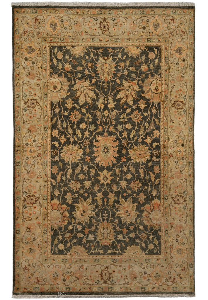 5.7 x 8.4 Vegetable Dyed Rug Natural Wool Handmade Ziegler Chobi Peshawar Rug DARK HANNAH GREEN - India #PIX-17997