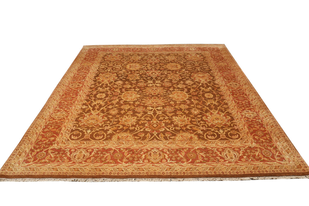 9 x 12 Unique Hand-knotted Quality Rug Natural Wool Brown Rust #F-4379