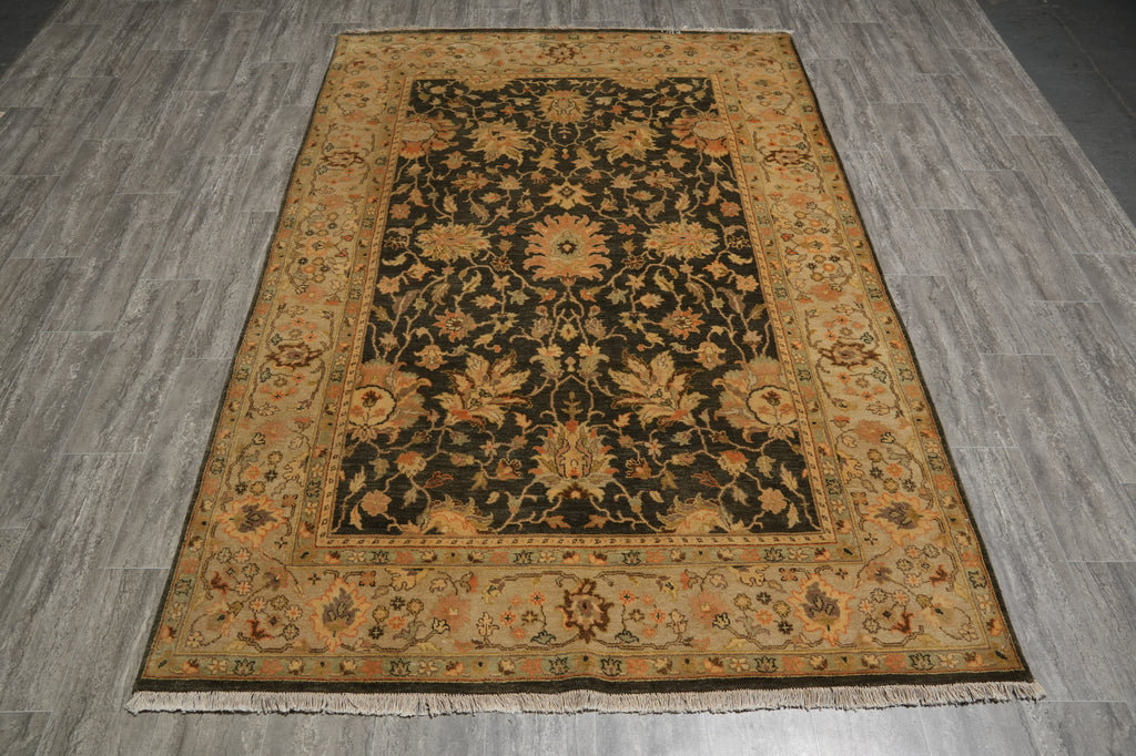 5.7 x 8.4 Vegetable Dyed Rug Natural Wool Handmade Ziegler Chobi Peshawar Rug DARK HANNAH GREEN - India #PIX-17997