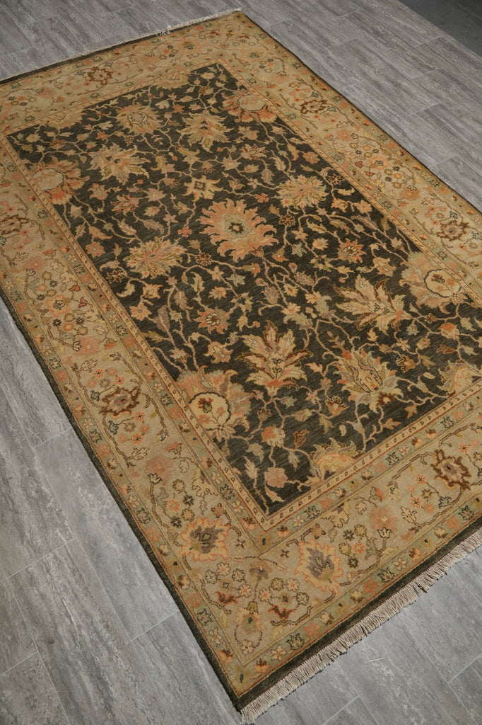 5.7 x 8.4 Vegetable Dyed Rug Natural Wool Handmade Ziegler Chobi Peshawar Rug DARK HANNAH GREEN - India #PIX-17997