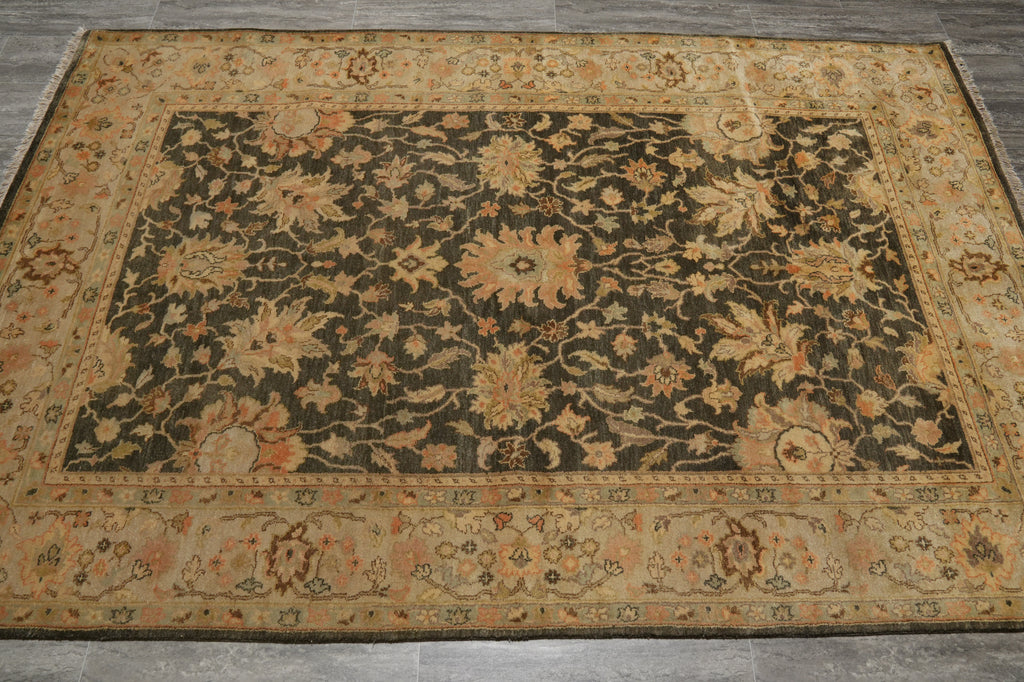 5.7 x 8.4 Vegetable Dyed Rug Natural Wool Handmade Ziegler Chobi Peshawar Rug DARK HANNAH GREEN - India #PIX-17997