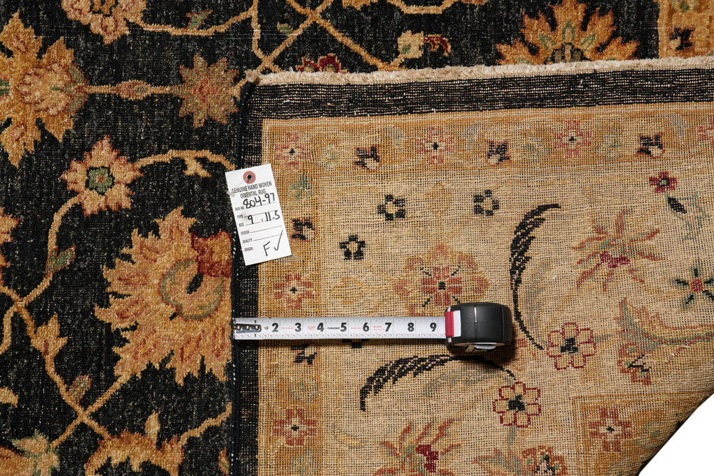 9 x 11.5 Quality Zigler Chobi Peshawar Rug Natural Charcoal Black Gold #PIX-804-97