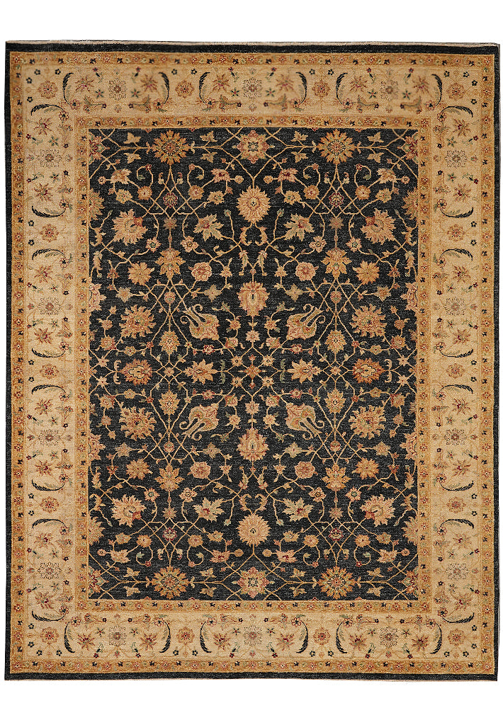 9 x 11.5 Quality Zigler Chobi Peshawar Rug Natural Charcoal Black Gold