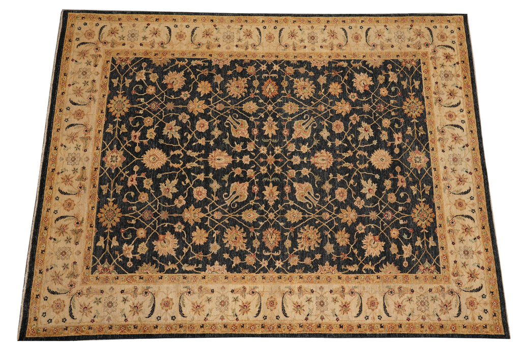 9 x 11.5 Quality Zigler Chobi Peshawar Rug Natural Charcoal Black Gold #PIX-804-97