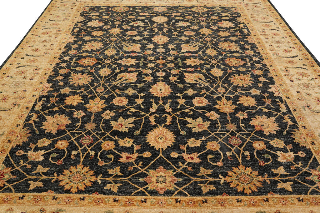 9 x 11.5 Quality Zigler Chobi Peshawar Rug Natural Charcoal Black Gold #PIX-804-97