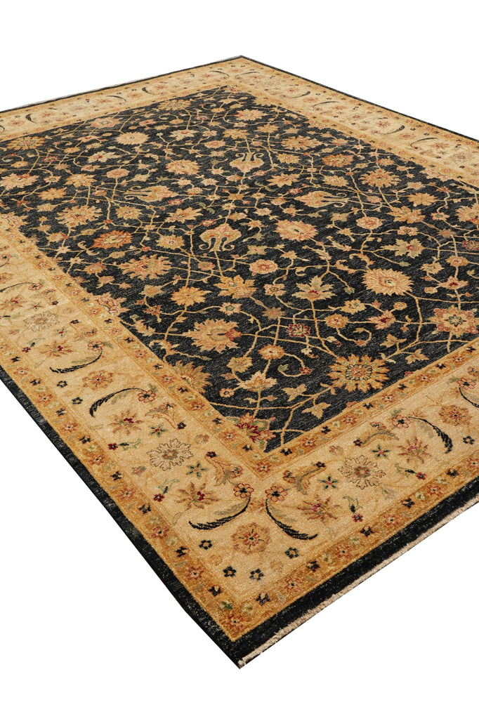 9 x 11.5 Quality Zigler Chobi Peshawar Rug Natural Charcoal Black Gold #PIX-804-97