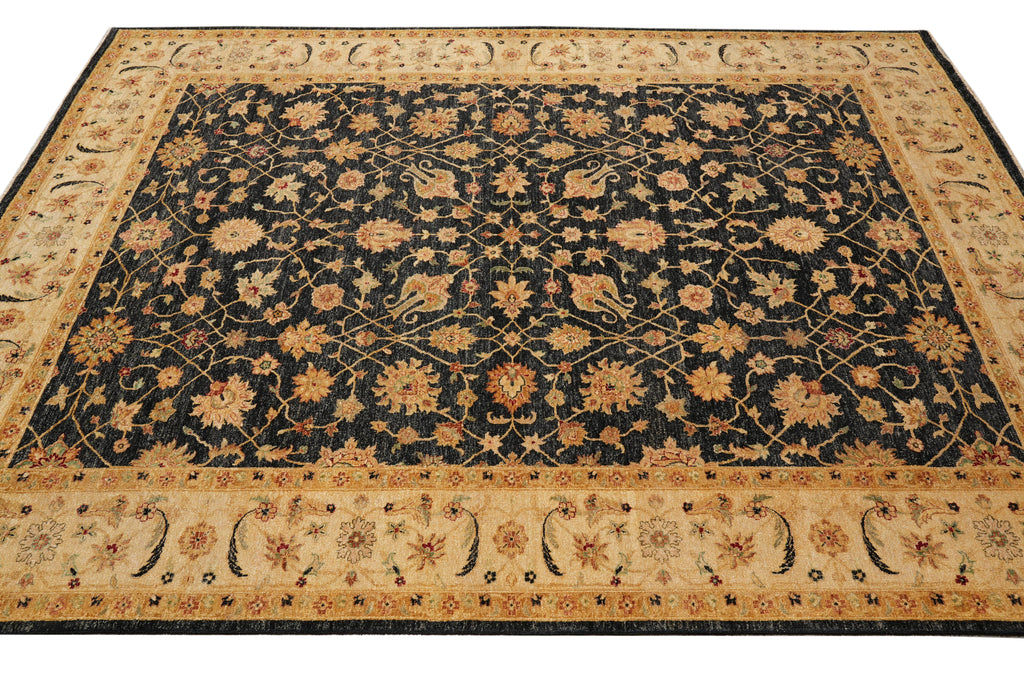 9 x 11.5 Quality Zigler Chobi Peshawar Rug Natural Charcoal Black Gold #PIX-804-97