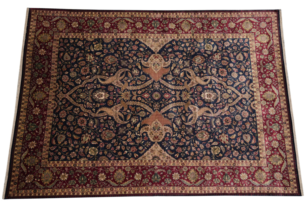 9 x 12.3  Fine Natural Wool Dark Blue Quality Handmade Jaipur Rug #PIX-9099