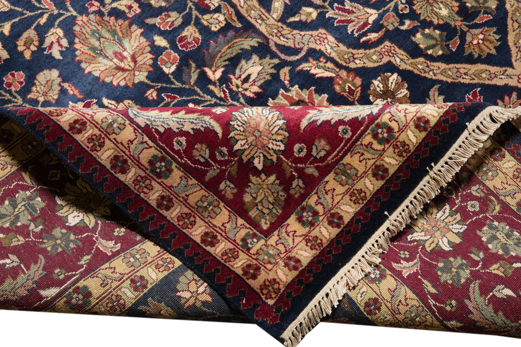 9 x 12.3  Fine Natural Wool Dark Blue Quality Handmade Jaipur Rug #PIX-9099