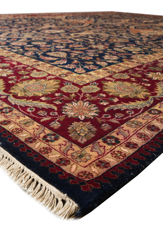 9 x 12.3  Fine Natural Wool Dark Blue Quality Handmade Jaipur Rug #PIX-9099