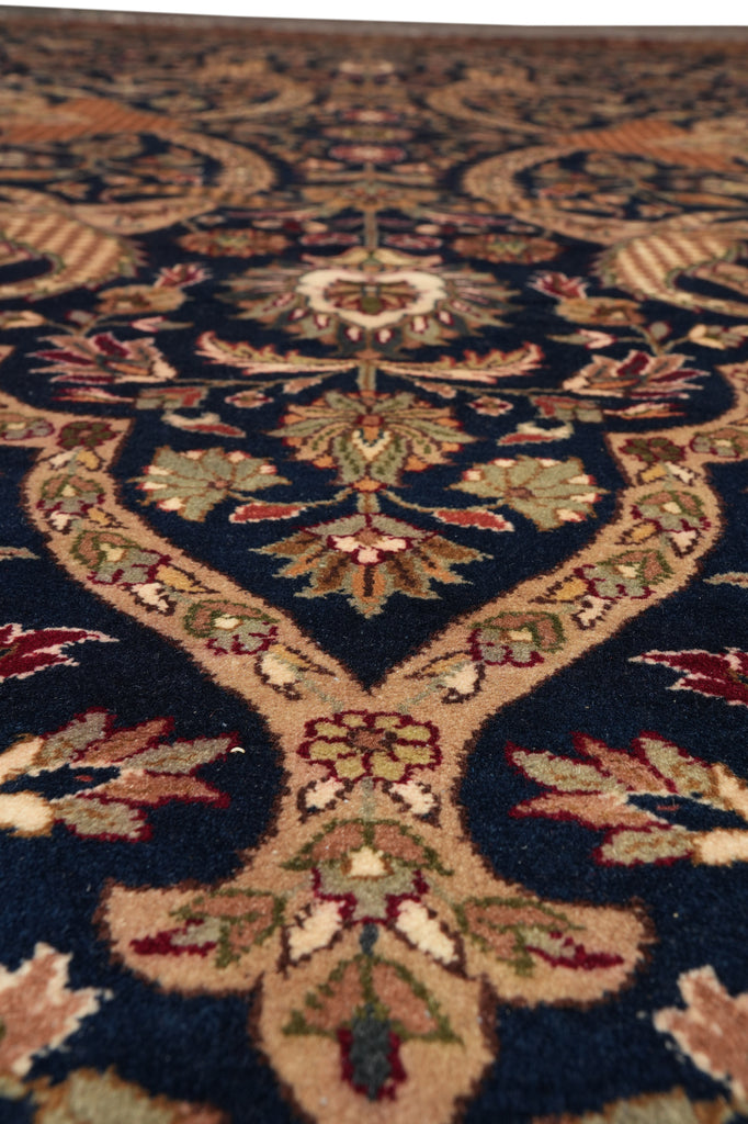 9 x 12.3  Fine Natural Wool Dark Blue Quality Handmade Jaipur Rug #PIX-9099