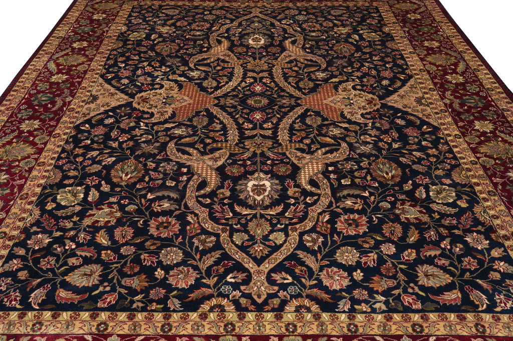 9 x 12.3  Fine Natural Wool Dark Blue Quality Handmade Jaipur Rug #PIX-9099