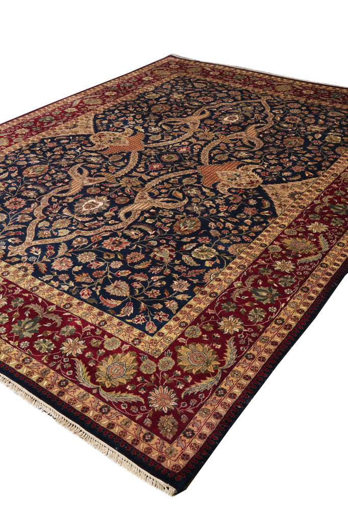 9 x 12.3  Fine Natural Wool Dark Blue Quality Handmade Jaipur Rug #PIX-9099