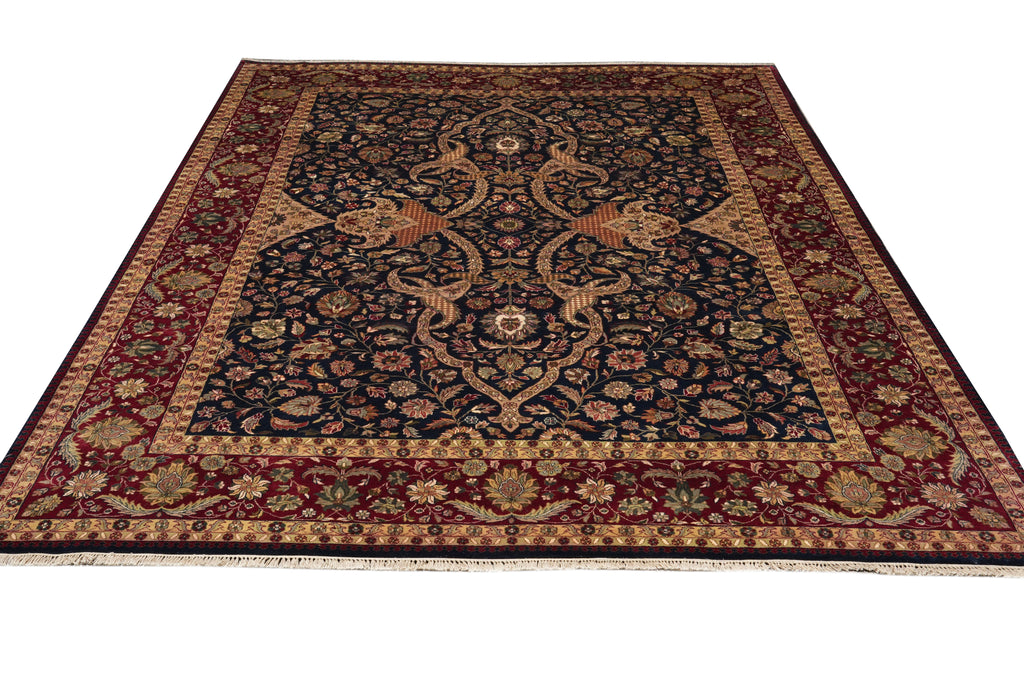 9 x 12.3  Fine Natural Wool Dark Blue Quality Handmade Jaipur Rug 