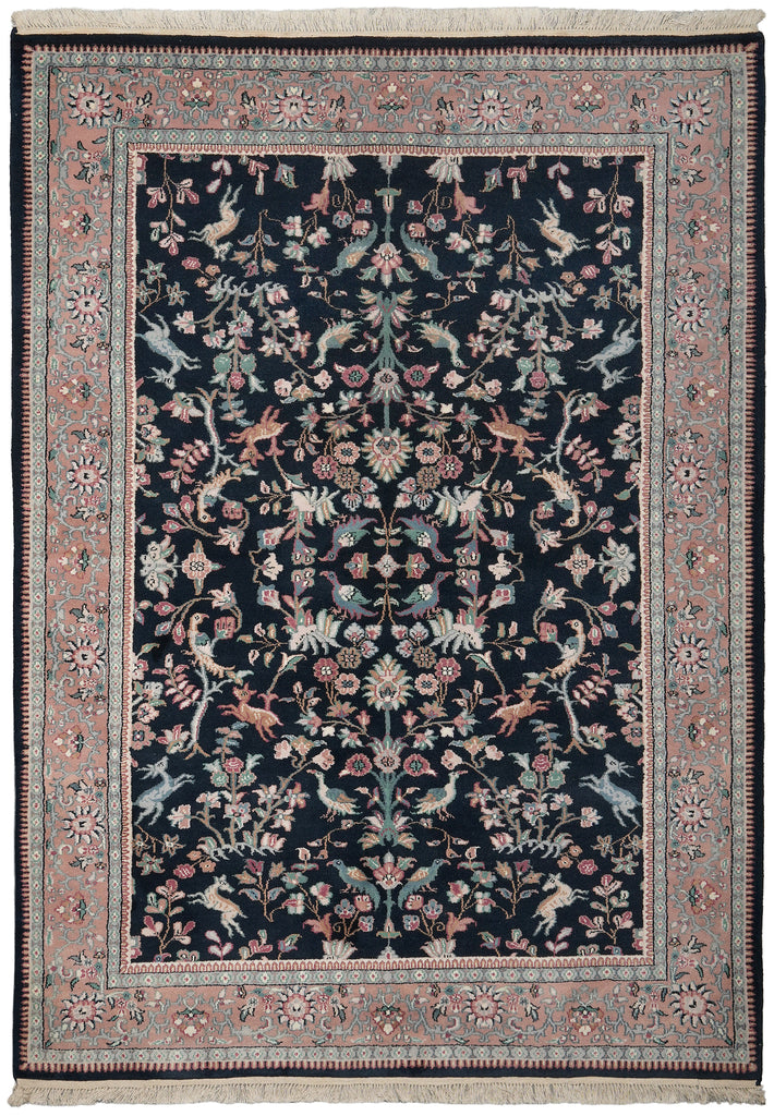 5.8 x 7.7 Hunting Paradise Handmade Wool Rug Black #F-5759