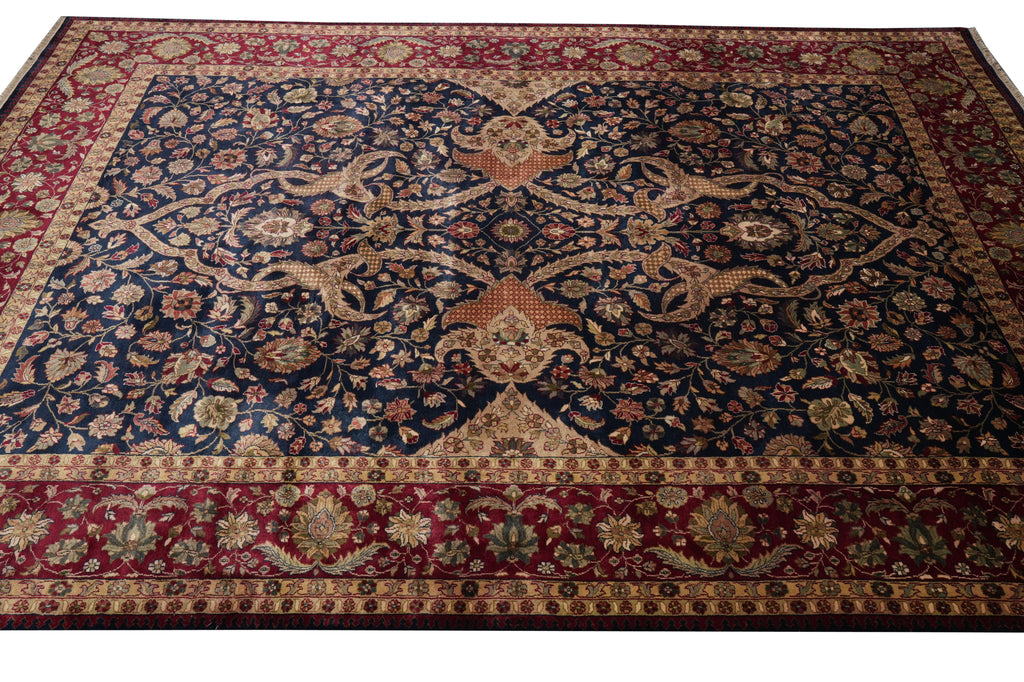 9 x 12.3  Fine Natural Wool Dark Blue Quality Handmade Jaipur Rug #PIX-9099