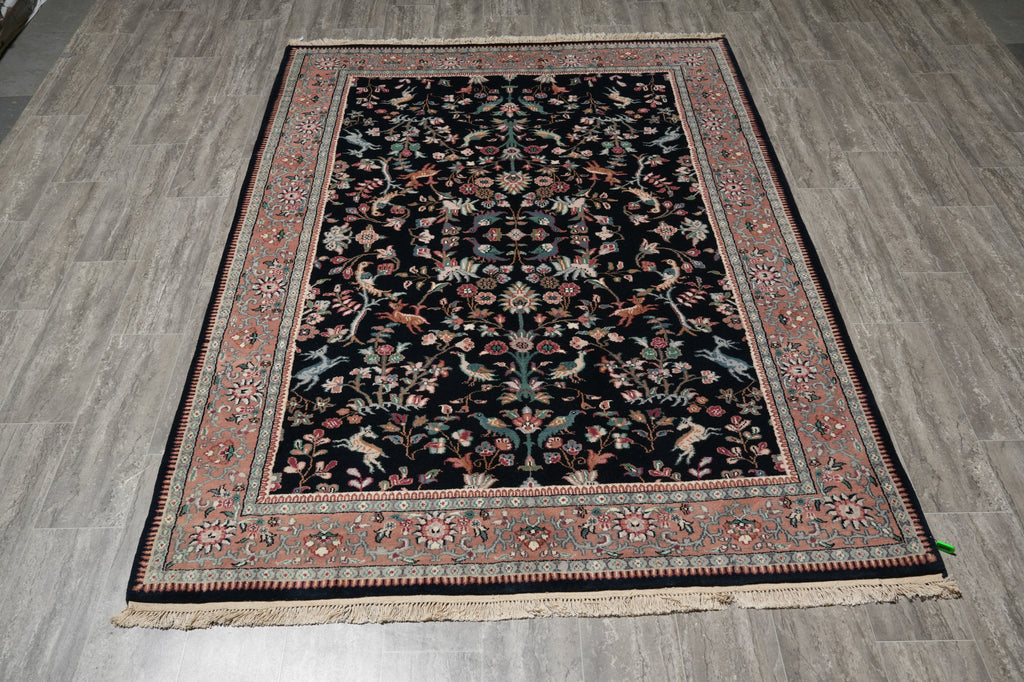5.8 x 7.7 Hunting Paradise Handmade Wool Rug Black #F-5759