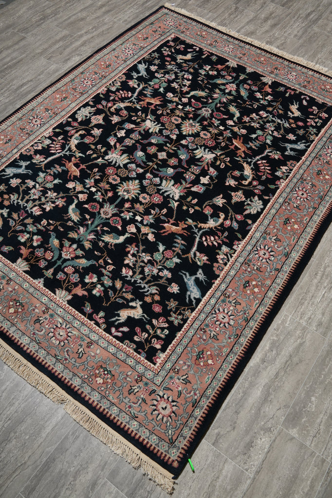 5.8 x 7.7 Hunting Paradise Handmade Wool Rug Black #F-5759