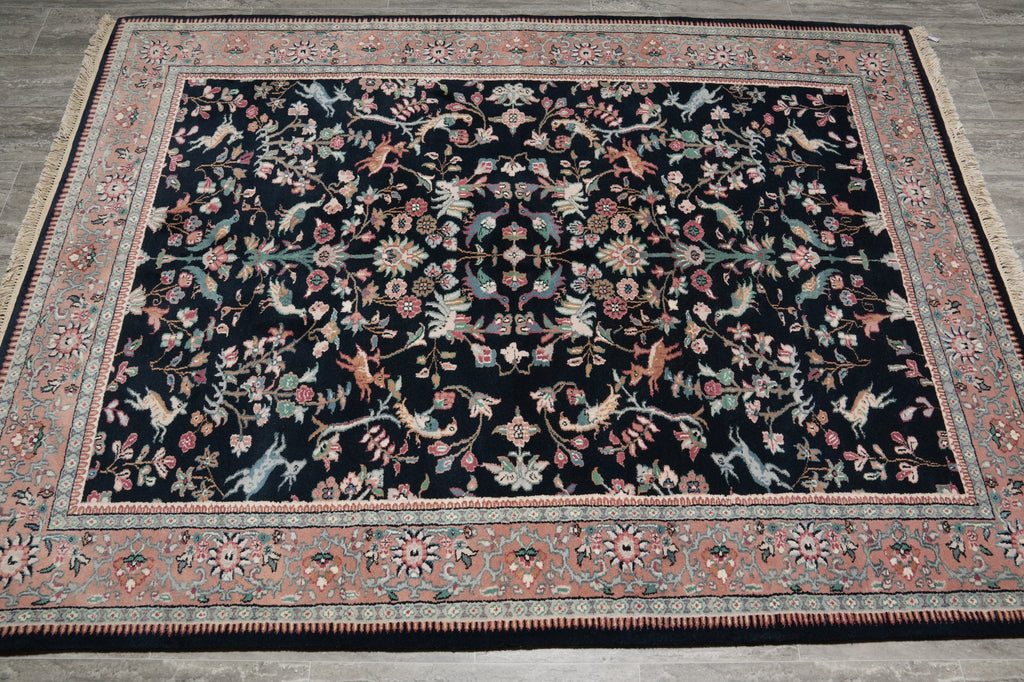 5.8 x 7.7 Hunting Paradise Handmade Wool Rug Black #F-5759