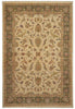 Load image into Gallery viewer, A traditional oriental-style area rug with an intricate floral and scroll pattern, featuring a beige center field, an olive green border, and accents of rust red, blue, and cream.