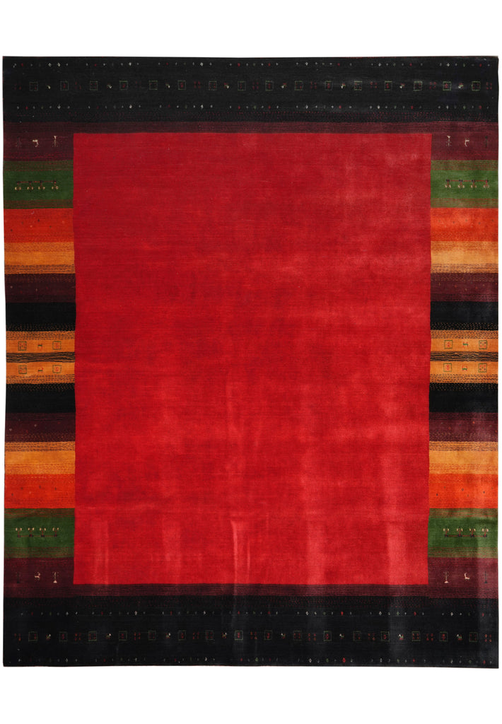 8 x 10 Red Green Gabbeh Contemporary Handmade Wool Rug Christmas Sale