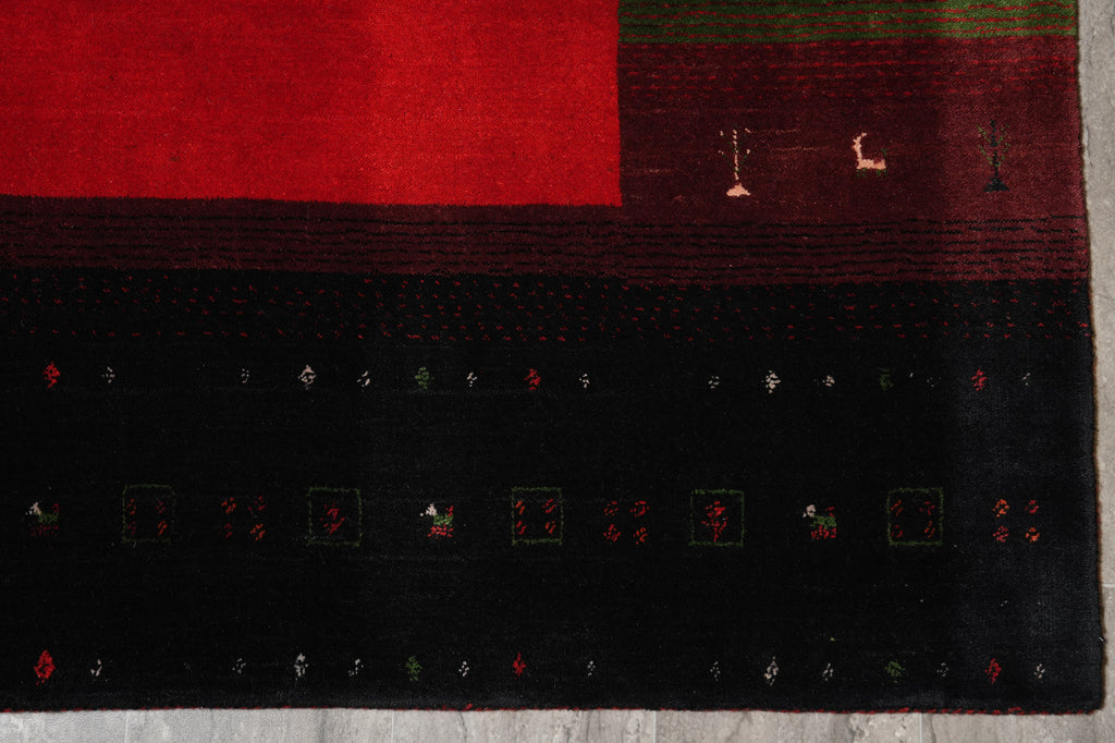 8 x 10 Red Green Gabbeh Contemporary Handmade Wool Rug Christmas Sale #F-4618