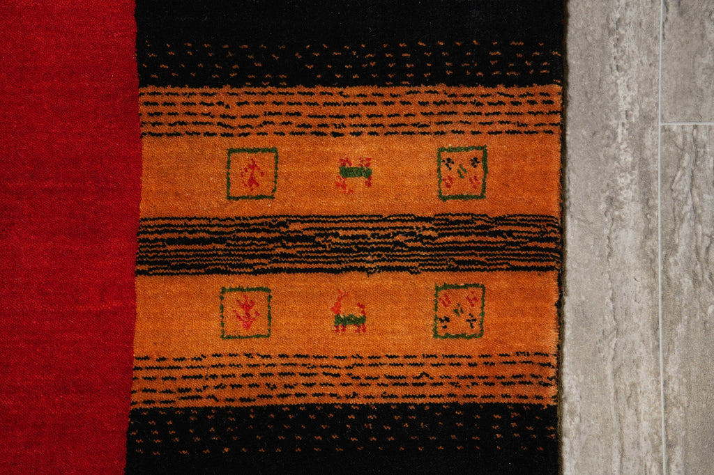 8 x 10 Red Green Gabbeh Contemporary Handmade Wool Rug Christmas Sale #F-4618