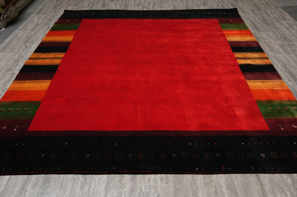 8 x 10 Red Green Gabbeh Contemporary Handmade Wool Rug Christmas Sale #F-4618