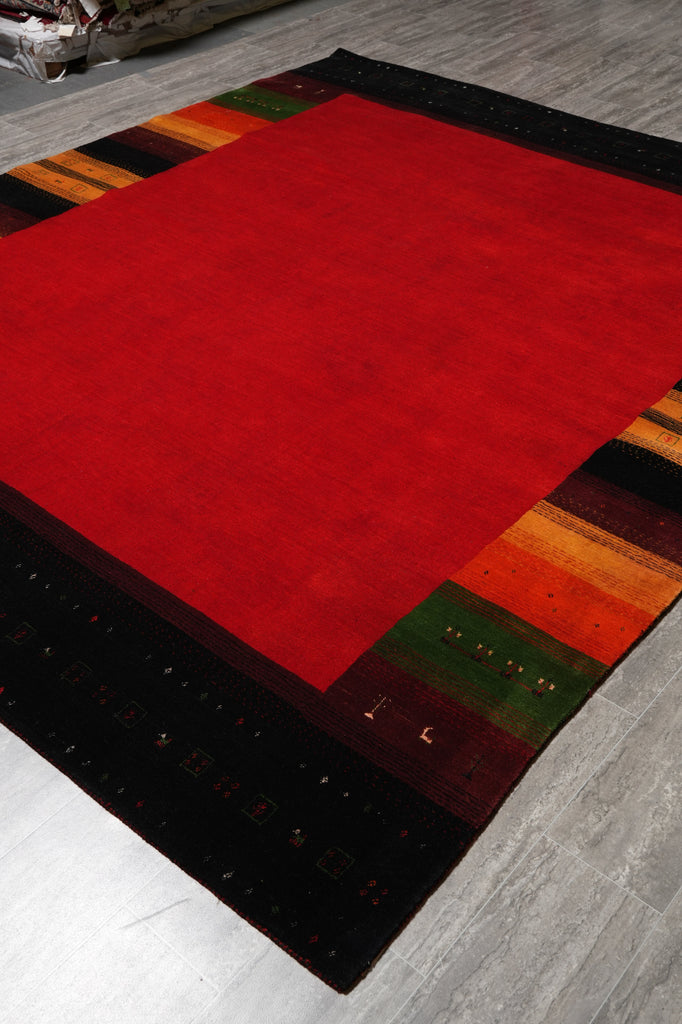 8 x 10 Red Green Gabbeh Contemporary Handmade Wool Rug Christmas Sale #F-4618